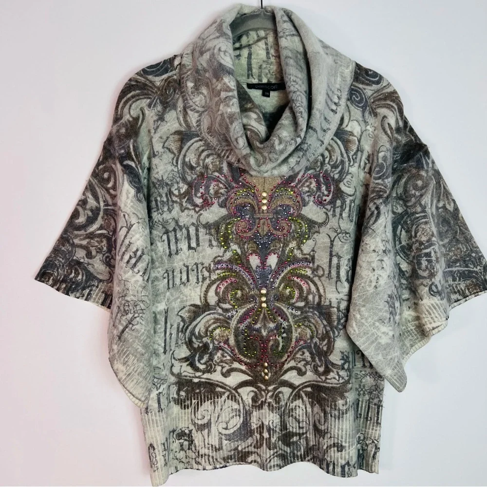 WOOL ANGORA WIDE 3/4 SLEEVES COWL NECK SWEATER SZ MEDIUM ART TO WEAR